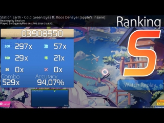 Osu! station earth cold green eyes ft roos denayer [apple's insane] (%)