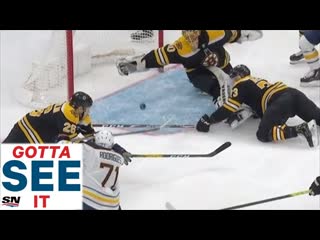 Gotta see it tuukka rask catches puck with blocker hand to make insane save aga