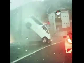 The lid of an underground tank fell off and threw a minivan