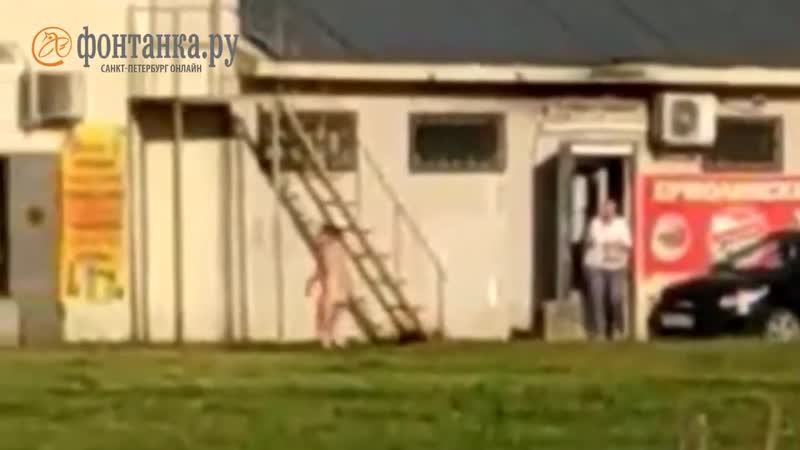 По улице в горбунках бродит голая пьяная женщина