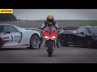 Mclaren p1 vs porsche 918 spyder vs ducati 1199 superleggera drag race