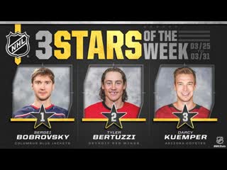 Bobrovsky earns week's first star apr 1, 2019