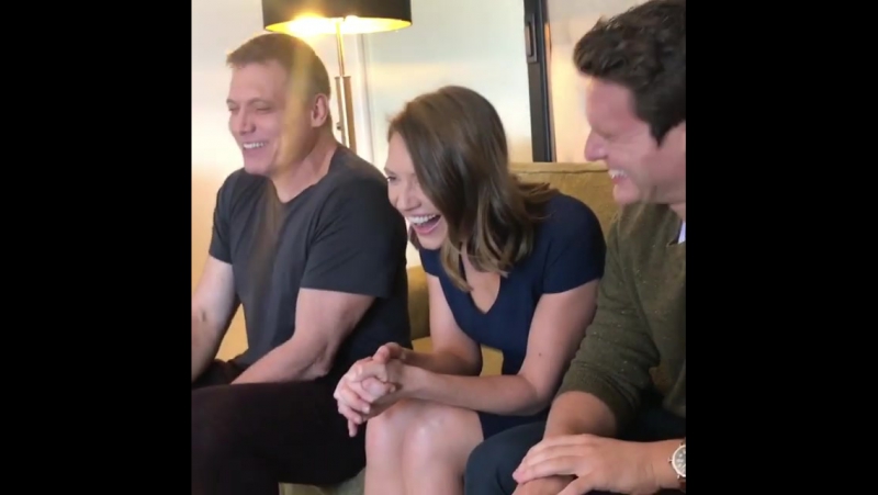 Anna torv ♡ jonathan groff holt mccallany to a private viewing of tvline's "the groff glare" compilation video