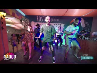 Samuel funflow, sophia adalis, alain rueda animation dancing at rostov for fun fest (russia), saturday