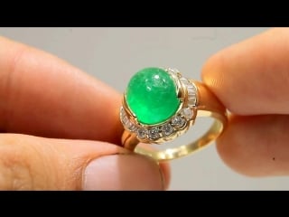 5 10 tcw colombian emerald cabochon diamond ring 14 k