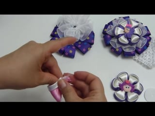 Diy kanzashi flower, flower кanzashi hand made,lazo, pap moños con flores kanzashi