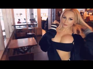 Yesbabylisa sexy big boobs model gets naked in coffeeshop