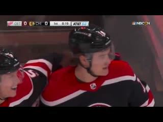 Nikita zadorov kicks off the scoring for the blackhawks! blackhawks
