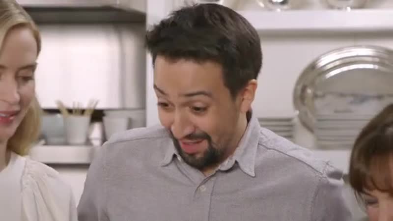 Emily blunt and lin manuel miranda cook with ina garten
