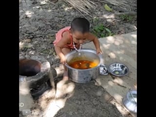 Wow! so cute!! tasty hilsa/elish fish curry cooking by 3 year old porn! 🐠🐠