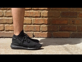 Y3 qasa high triple black on feet